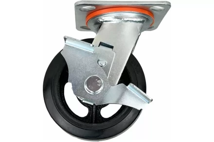 Аппаратное поворотное колесо большегрузное с тормозом HITCH 100*50 резина черная SCdb42 (SZ085004) купить в Кургане