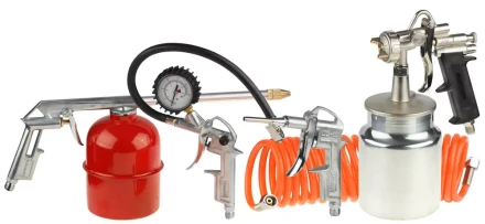 Набор пневматический STAYER &quot;MASTER&quot; универсальный: краскораспылитель с нижним бачком, пистолеты, пневмошланг, 5 предм 06487-H5 купить в Кургане