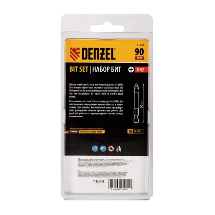 Бита PH2х90, сталь S2, цилиндр., 10 шт. Е 6,3 Denzel 11644 купить в Кургане