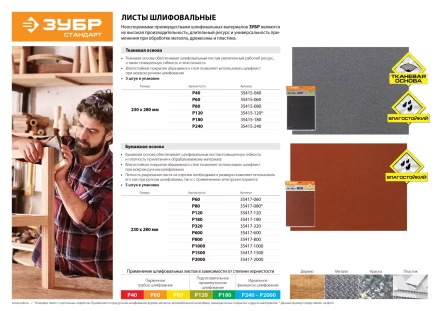 Лист шлифовальный ЗУБР &quot;СТАНДАРТ&quot; на бумажной основе, водостойкий 230х280мм, Р180, 5шт 35417-180 купить в Кургане