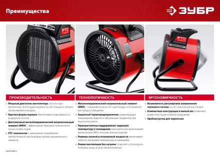 ЗУБР 3 кВт, электрическая тепловая пушка (ТПК-3Р) купить в Кургане