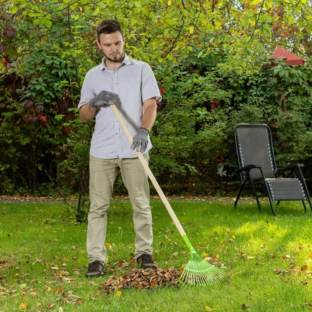 Грабли веерные стальные Palisad, 425 мм, 22 плоских зуба, эмалированные, без черенка, 617705 купить в Кургане