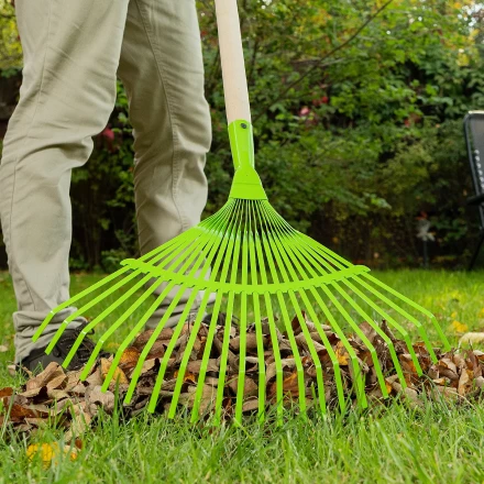 Грабли веерные стальные Palisad, 425 мм, 22 плоских зуба, эмалированные, без черенка, 617705 купить в Кургане