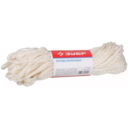 Веревка ЗУБР капроновая, d=6,0 мм, 20 м, 375 кгс, 12,5 ктекс 50206 купить в Кургане