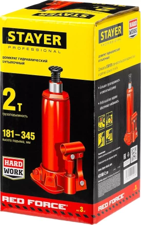Домкрат гидравлический бутылочный &quot;RED FORCE&quot;, 2т, 181-345 мм, STAYER 43160-2 43160-2_z01 купить в Кургане