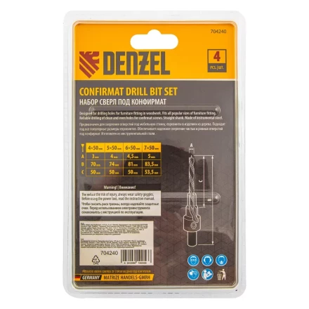 Набор сверл под конфирмат Denzel 704240, 3-5 мм, набор 4 шт купить в Кургане