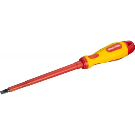 Отвертка KRAFTOOL, высоковольтная, Cr-Mo-V стержень, двухкомпонент. маслобензостойкая рукоятка, SL, 6,5х150мм 250083-6.5-150 купить в Кургане
