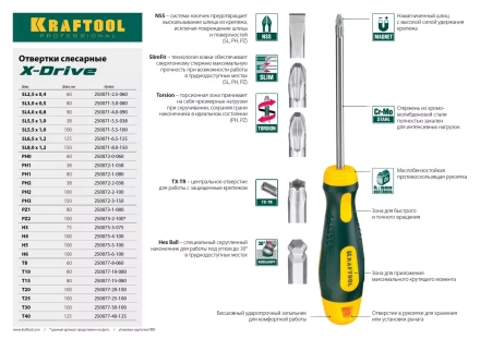 Отвертка KRAFTOOL, Cr-Mo-V сталь, двухкомпонентная противоскользящая рукоятка, TORX Hole, №10x80мм 250077-10-080 купить в Кургане