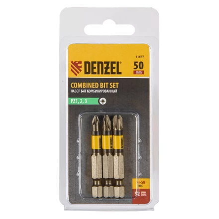 Набор бит комбинированный 3 шт., PZ1, PZ2, PZ3, 50 мм, сталь S2 Denzel 11677 купить в Кургане