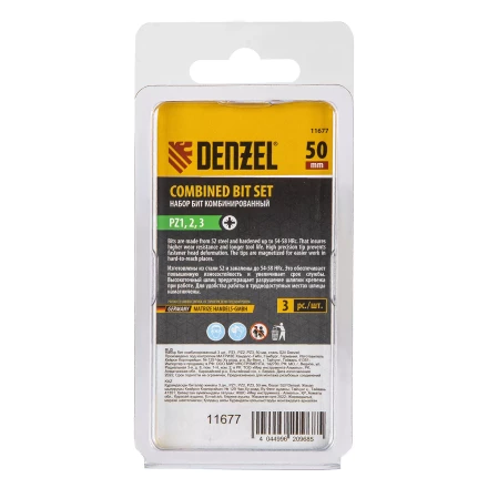 Набор бит комбинированный 3 шт., PZ1, PZ2, PZ3, 50 мм, сталь S2 Denzel 11677 купить в Кургане