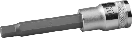 Торцовая бита-головка KRAFTOOL "INDUSTRIE QUALITAT", удлиненная, материал S2, HEX, сатинированная, 1/2", H8 27909-08_z01 купить в Кургане