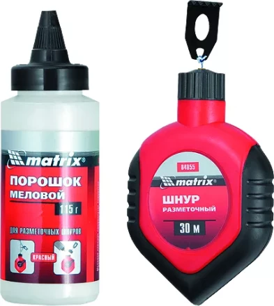 Шнур разметочный в пластмассовом обрезиненном корпусе + порошок красный  MATRIX 84855 купить в Кургане