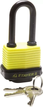 Замок STAYER &quot;MASTER&quot; навесной, всепогодный, пластиковая защита корпуса, с удлин. закален. дужкой,на карточке, 50мм 37141-40 купить в Кургане