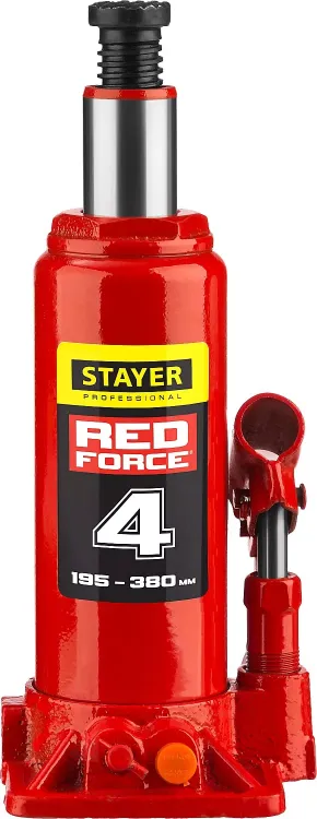 Домкрат гидравлический бутылочный "RED FORCE", 4т, 195-380 мм, STAYER 43160-4 43160-4_z01 купить в Кургане