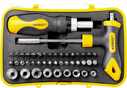 Набор STAYER &quot;MASTER&quot; &quot;HERCULES&quot;: Отвертка реверсивная, Т-образная отвертка-битодержатель, адаптер для торц голов, 43 предм 25084-H43 купить в Кургане