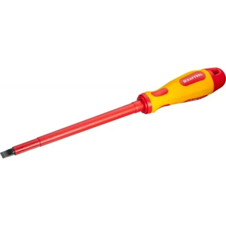 Отвертка KRAFTOOL, высоковольтная, Cr-Mo-V стержень, двухкомпонент. маслобензостойкая рукоятка, SL, 8,0х175мм 250083-8.0-175 купить в Кургане
