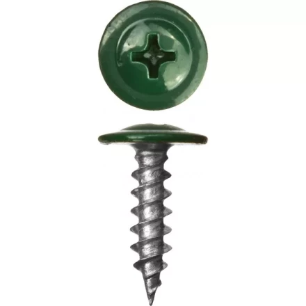 Саморезы ЗУБР с прессшайбой по листовому металлу до 0,9 мм, окрашенные в RAL-6005, PH2, 4,2х19 мм, 450шт 300191-42-019-6005 купить в Кургане