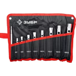 Набор ЗУБР "МАСТЕР": Ключи торцовые, трубчатые двухсторонние, 6-22мм, с воротком, 9шт 27162-H9