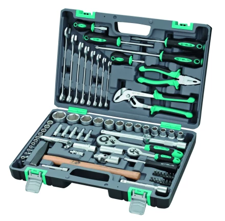 Набор инструментов 1/2 и 1/4   CrV  пластиковый кейс  76 предметов STELS 14104 купить в Кургане