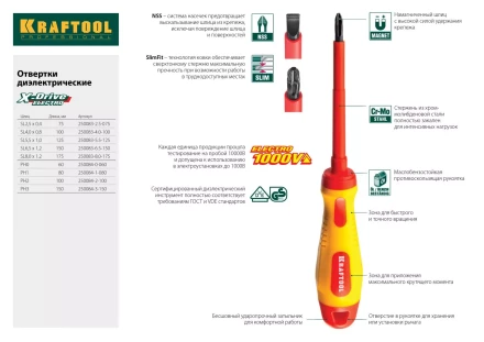Набор X-Drive, KRAFTOOL 250081-H7: Отвертки профессиональные, SL: 3x80, 5x100, 6x125; PH: 1x80, 2x100; PZ: 1x80, 2x100 250081-H7 купить в Кургане