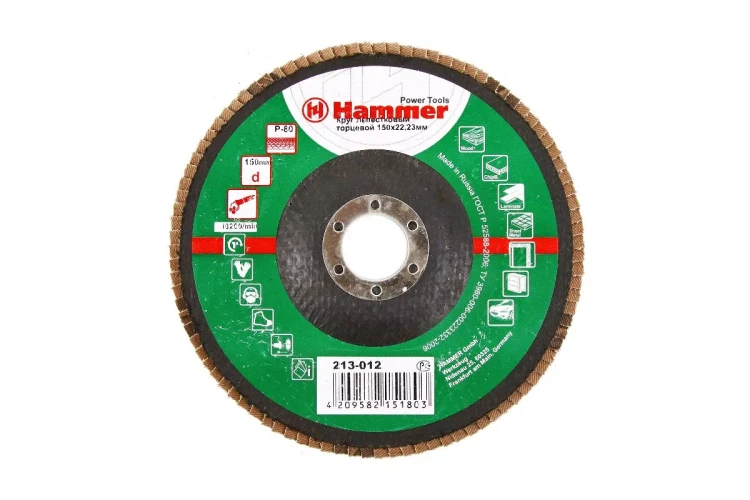 Круг Лепестковый Торцевой (КЛТ) HAMMER КЛТ 1 Ф150х22 Р80 213-012 купить в Кургане