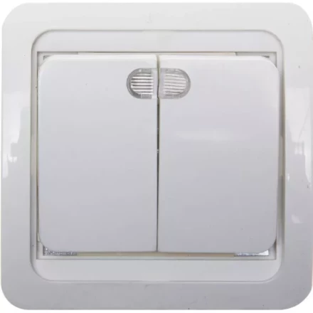 Выключатель СВЕТОЗАР "ГАММА" двухклавишный, с подсветкой, цвет белый, 10А/~250В SV-54135-W купить в Кургане