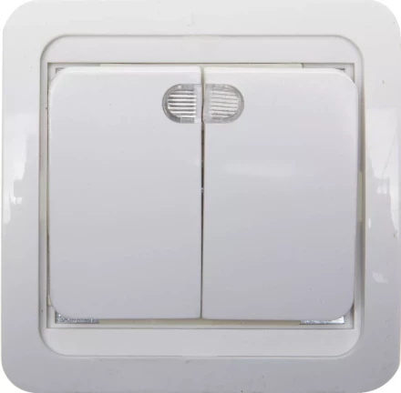 Выключатель СВЕТОЗАР "ГАММА" двухклавишный, с подсветкой, цвет белый, 10А/~250В SV-54135-W купить в Кургане