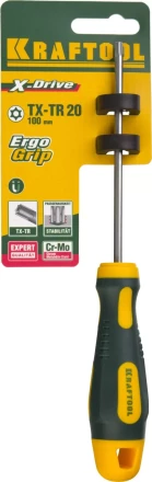 Отвертка KRAFTOOL, Cr-Mo-V сталь, двухкомпонентная противоскользящая рукоятка, TORX Hole, №20x100мм 250077-20-100 купить в Кургане