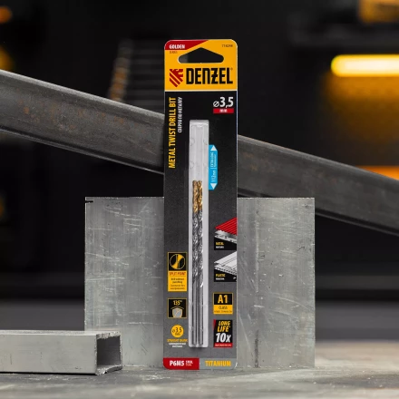 Сверло спиральное по металлу Denzel 3,5 х 112 мм, Р6М5, Golden Tip, удлиненное, 2шт. 718248 купить в Кургане