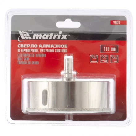 Сверло алмазное по керамограниту 110 х 67 мм 3-гранный хвостовик MATRIX артикул 726923 купить в Кургане