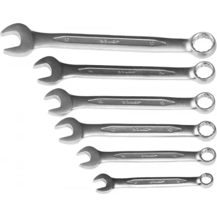 Набор ЗУБР &quot;ПРОФИ&quot;: Ключ гаечный комбинированный, Cr-V сталь, хромированный, 8-17мм, 6шт 27028-H6 купить в Кургане