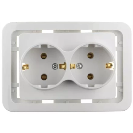 Розетка СВЕТОЗАР &quot;ГАММА&quot; двойная, с заземлением, цвет белый, 16А/~250В SV-54107-W купить в Кургане