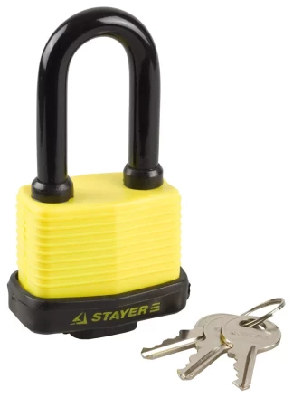 Замок STAYER &quot;MASTER&quot; навесной, всепогодный, пластиковая защита корпуса, с удлин. закален. дужкой,на карточке, 60мм 37141-50 купить в Кургане