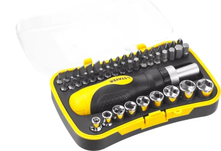 Набор STAYER "MASTER" "HERCULES": Отвертки, реверс отвертка, биты 35шт, адаптер для торц голов, торц голов 9шт, 46 предм 25084-H46 купить в Кургане