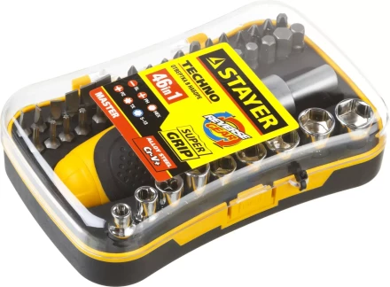 Набор STAYER "MASTER" "HERCULES": Отвертки, реверс отвертка, биты 35шт, адаптер для торц голов, торц голов 9шт, 46 предм 25084-H46 купить в Кургане