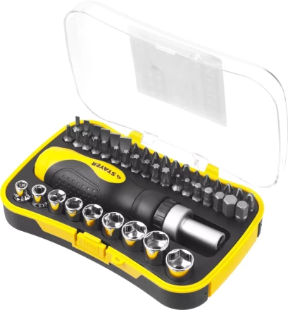 Набор STAYER "MASTER" "HERCULES": Отвертки, реверс отвертка, биты 35шт, адаптер для торц голов, торц голов 9шт, 46 предм 25084-H46 купить в Кургане