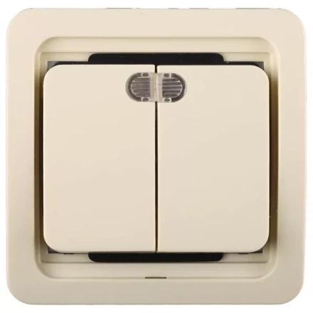 Выключатель СВЕТОЗАР &quot;ГАММА&quot; двухклавишный, с подсветкой, цвет бежевый, 10А/~250В SV-54135-B купить в Кургане