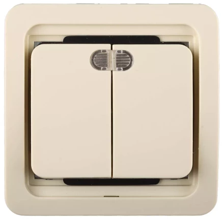 Выключатель СВЕТОЗАР &quot;ГАММА&quot; двухклавишный, с подсветкой, цвет бежевый, 10А/~250В SV-54135-B купить в Кургане