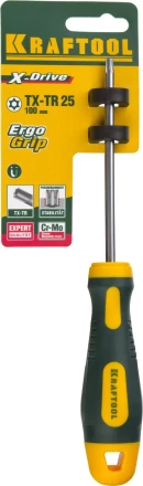 Отвертка KRAFTOOL, Cr-Mo-V сталь, двухкомпонентная противоскользящая рукоятка, TORX Hole, №25x100мм 250077-25-100 купить в Кургане