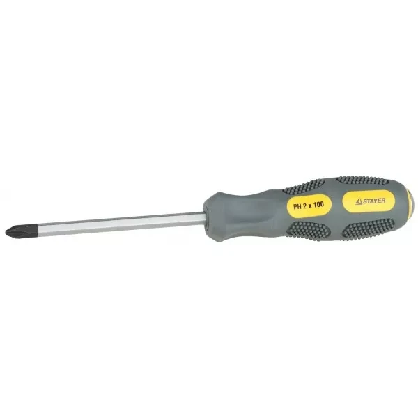 Отвертка STAYER "PROFESSIONAL" "MAX-GRIP" ударная, двухкомпонентная рукоятка, магнит наконечник, Cr-V, PH №1x75мм 25824-1-075 G купить в Кургане