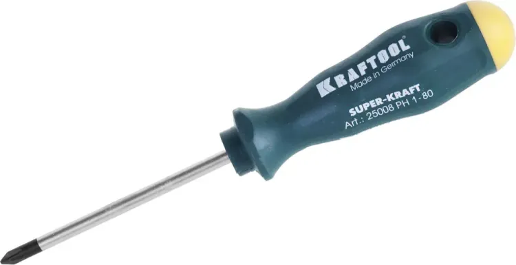 Отвертка KRAFTOOL, Cr-Mo-V закалённый стержень, двухкомпонентная противоскользящ рукоятка, PH 1x80мм 25008-1-080 купить в Кургане
