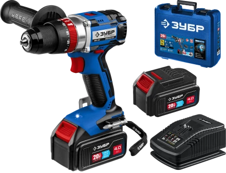 Бесщеточная дрель-шуруповерт ударная Зубр, 2 АКБ T7 (4 Ач), в кейсе DBS-201-42 серия «ПРОФЕССИОНАЛ» купить в Кургане