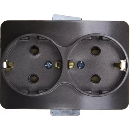 Розетка СВЕТОЗАР &quot;ГАММА&quot; с заземлением, двойная, без вставки и рамки, цвет темно-серый металлик, 16А/~250В SV-54107-DM купить в Кургане