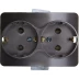 Розетка СВЕТОЗАР &quot;ГАММА&quot; с заземлением, двойная, без вставки и рамки, цвет темно-серый металлик, 16А/~250В SV-54107-DM купить в Кургане