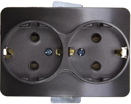 Розетка СВЕТОЗАР &quot;ГАММА&quot; с заземлением, двойная, без вставки и рамки, цвет темно-серый металлик, 16А/~250В SV-54107-DM купить в Кургане