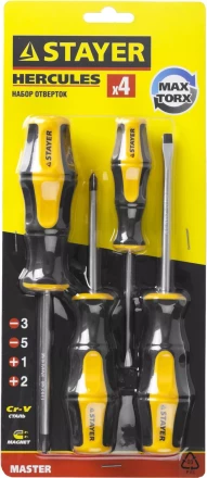 Набор STAYER &quot;MASTER&quot; HERCULES: Отвертки, Cr-V, эргономичная двухкомпонентная рукоятка, 4шт 25055-H4_z02 купить в Кургане