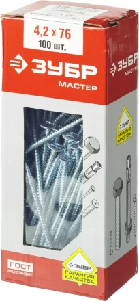 Саморезы ЗУБР с прессшайбой по листовому металлу до 0,9 мм, PH2, 4,2х76 мм, 100шт 4-300191-42-076 купить в Кургане