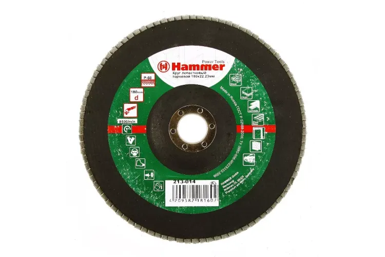 Круг Лепестковый Торцевой (КЛТ) HAMMER КЛТ 1 Ф180х22 Р60 213-014 купить в Кургане