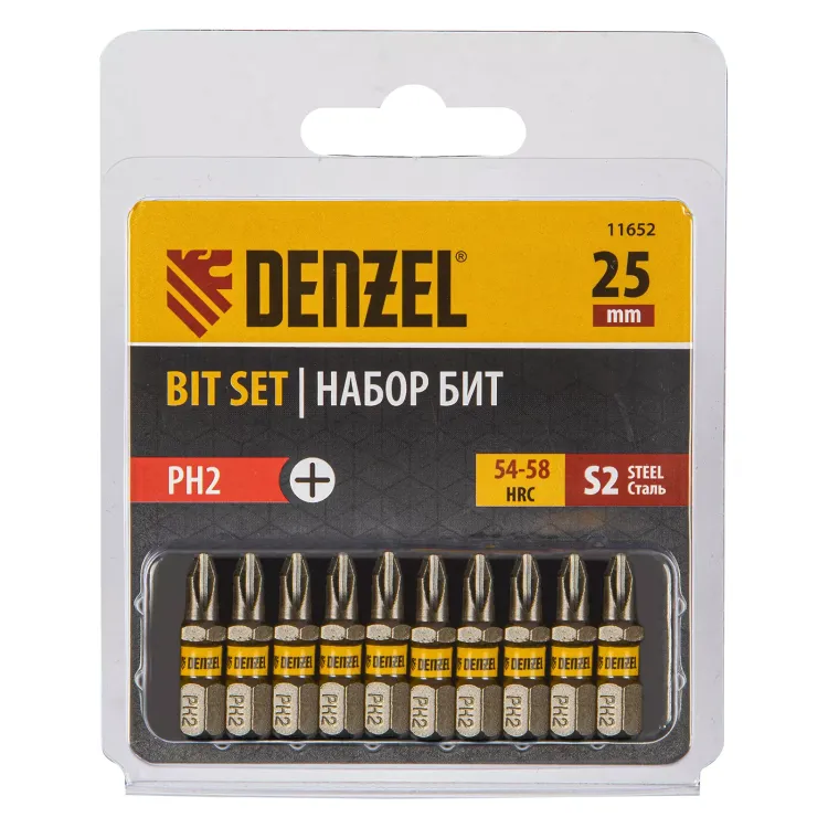 Бита PH2х25, сталь S2, шестигранный профиль, 10 шт. Е 6,3 Denzel 11652 купить в Кургане