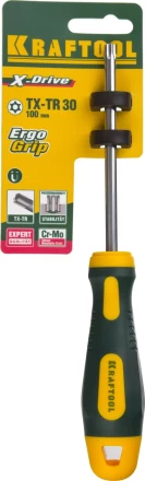 Отвертка KRAFTOOL, Cr-Mo-V сталь, двухкомпонентная противоскользящая рукоятка, TORX Hole, №30x100мм 250077-30-100 купить в Кургане